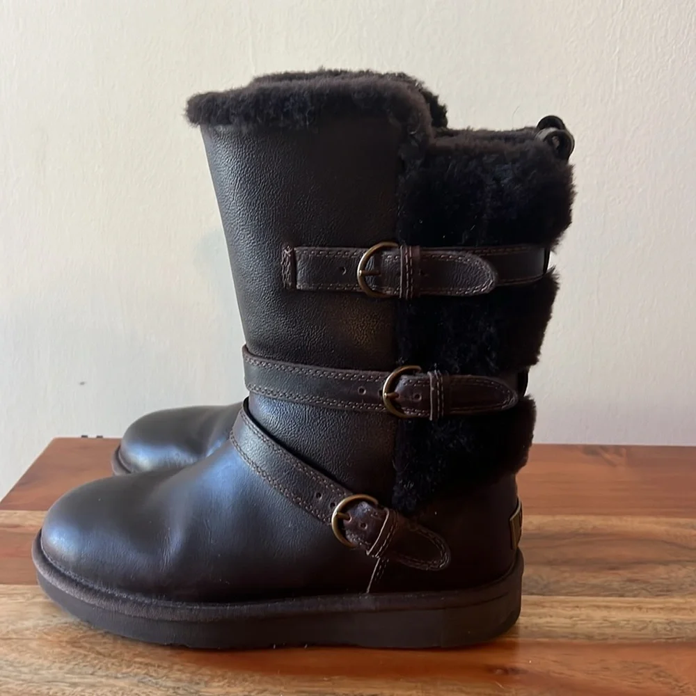 Women's Black Faux Shearling Buckle Boots